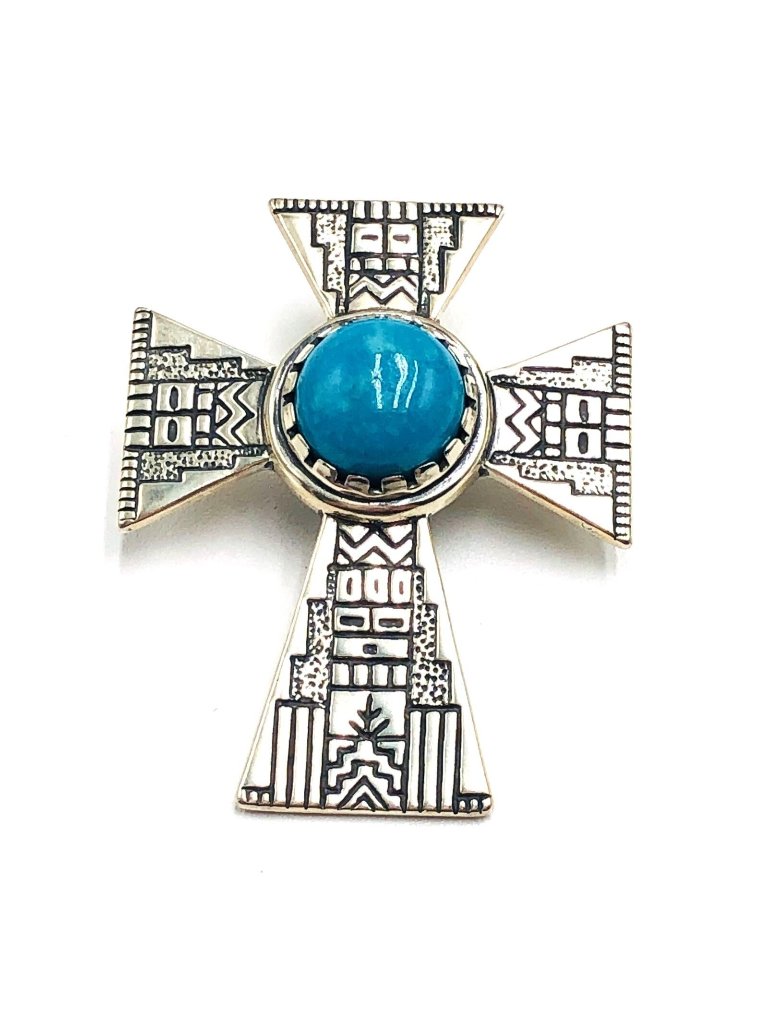 Carolyn Pollack Rmt Blue Turquoise Sterling Silver Cross Pendant Enhancer